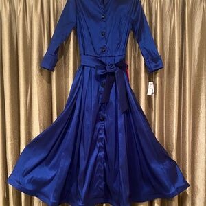 Marina Royal Blue Shirtwaist Taffeta MIDI Dress
